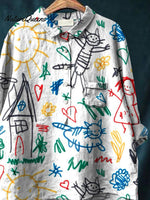 Cute Kid Drawing Art Printed Women's Casual Cotton And Linen Shirt