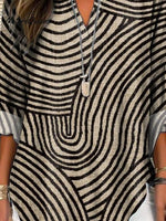 Women's Vintage Hand Drawn Circle Line Print Casual Linen V-neck Shirt