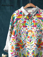 Women's Art Print Casual Cotton And Linen Shirt