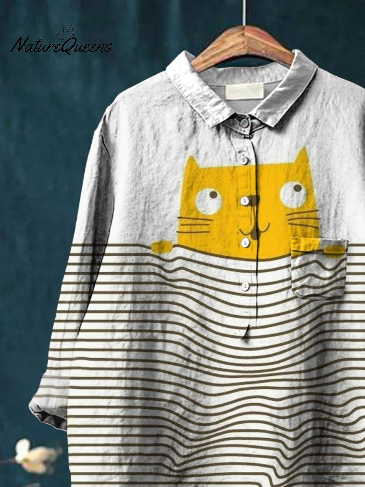 Women'sCat Print Casual Cotton And Linen Shirt