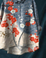 Women's Japanese Art Art Print Casual Cotton And Linen Shirt