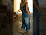 Women's Casual Cotton Vest And Denim Jumpsuit