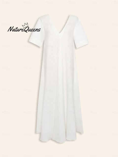 Cotton Linen A Line Solid Maxi Dress