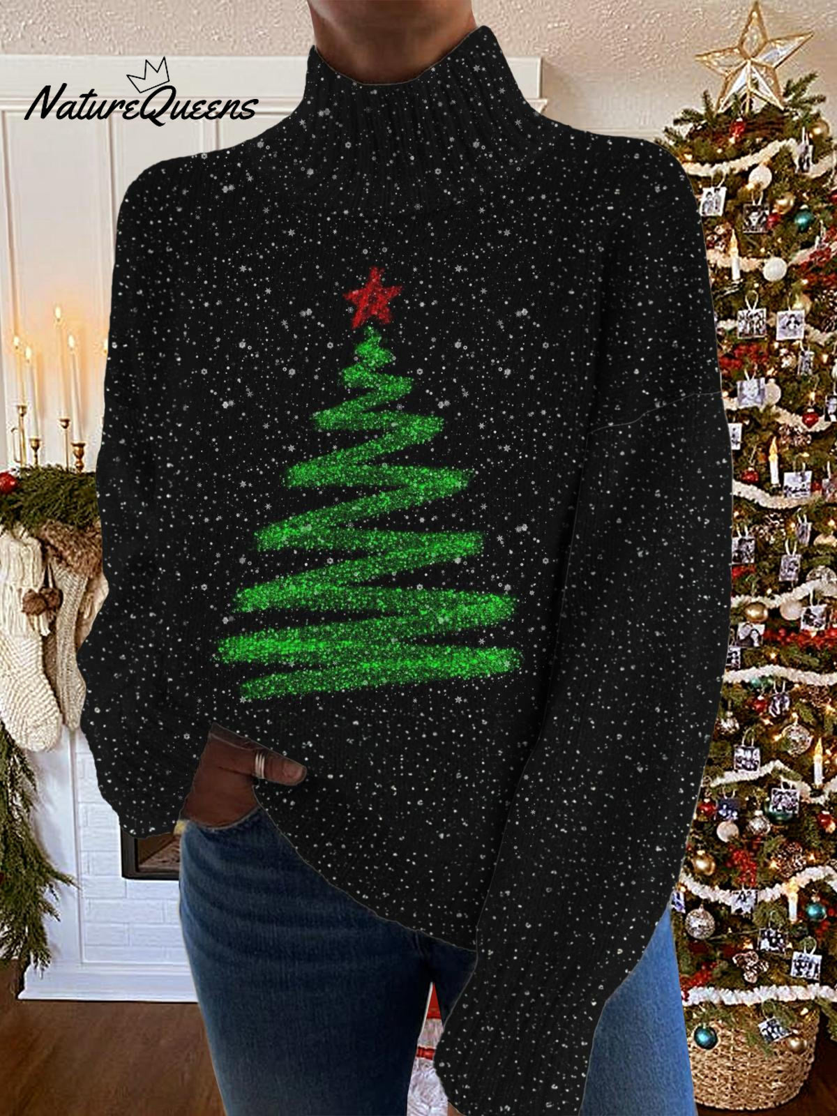 Women's Christmas Tree Turtleneck Fleece Sweatshirt