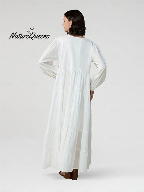 Linen Cotton Blend V Neck Maxi Dress