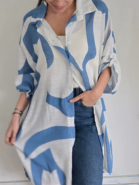 Flowing Lines Printed Cotton and Linen Shirt