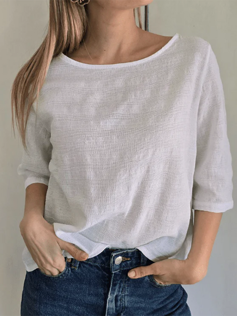 Button-back Cotton and Linen Top