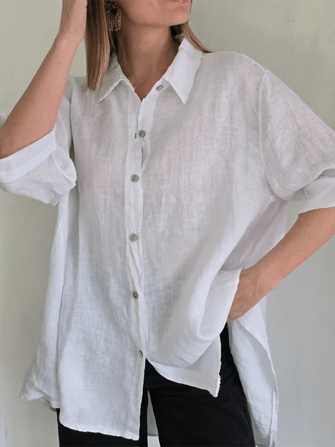 Classic Curved Hem Cotton Shirt
