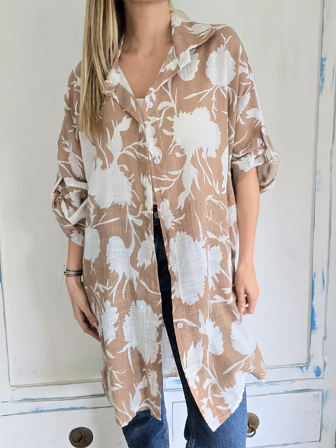 Flowing Lines Printed Cotton and Linen Shirt