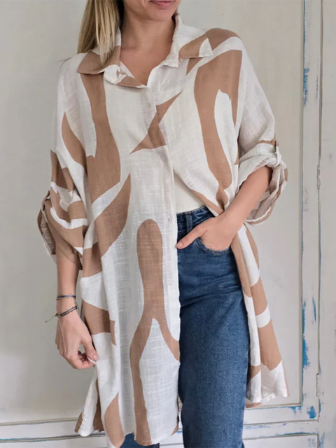 Flowing Lines Printed Cotton and Linen Shirt