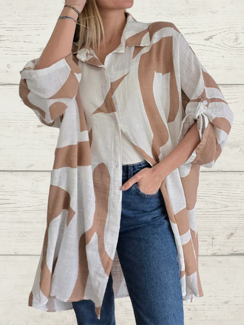 Flowing Lines Printed Cotton and Linen Shirt