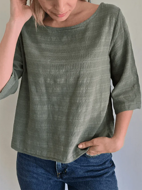 Button-back Cotton and Linen Top
