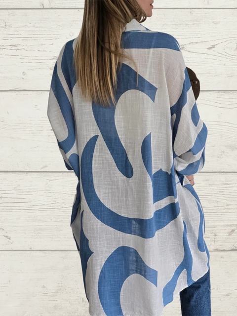 Flowing Lines Printed Cotton and Linen Shirt