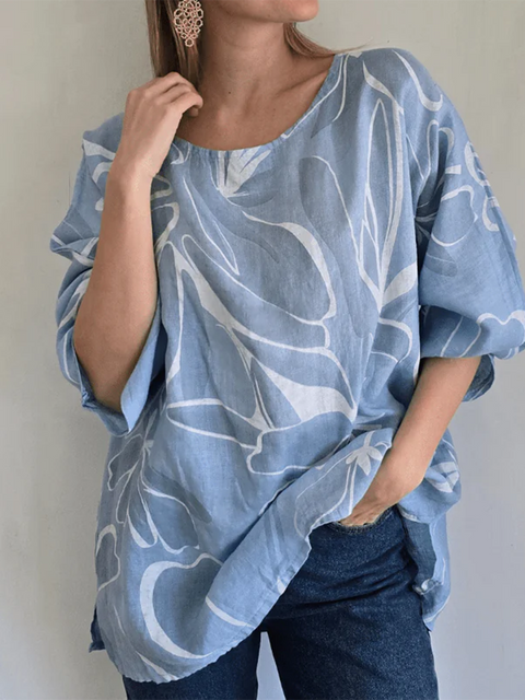 Flower Bloom Cotton and Linen Long-Sleeved Top