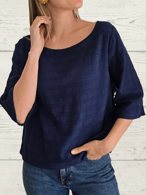 Button-back Cotton and Linen Top