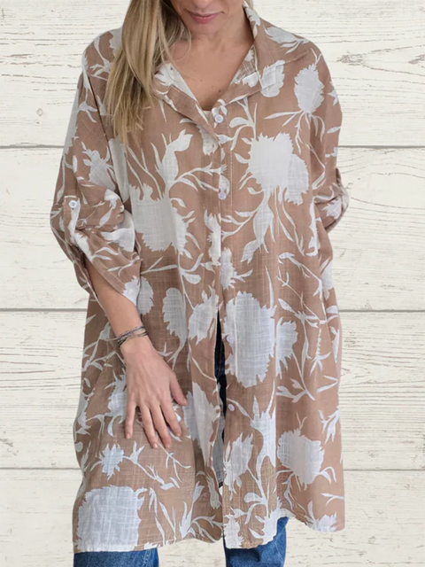 Flowing Lines Printed Cotton and Linen Shirt