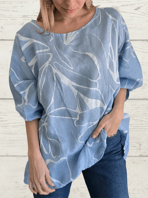Flower Bloom Cotton and Linen Long-Sleeved Top