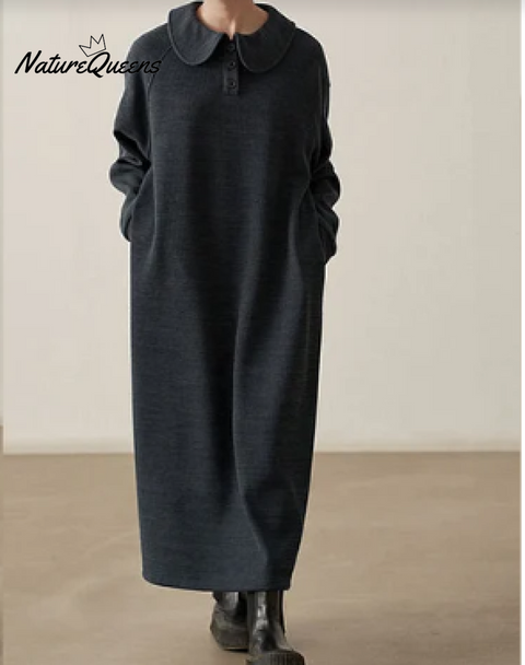 Loose Wine Red Pockets Cozy  Cotton Knit Long Dresses Fall