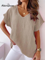Solid V Neck Casual Top Khaki / S