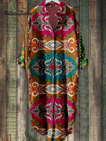 Bohemia Art Imprimé Vintage Chic à manches longues Casual Loose Shirt Dress