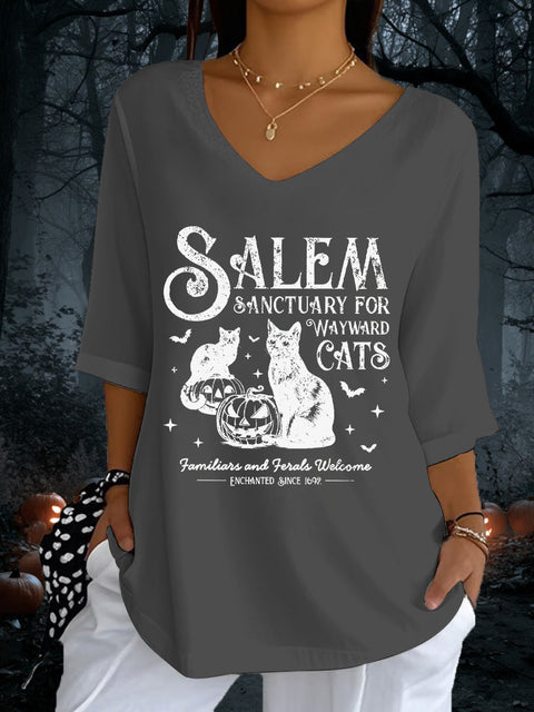 Women's Halloween 1692 Salem Print Casual Half Sleeve Top