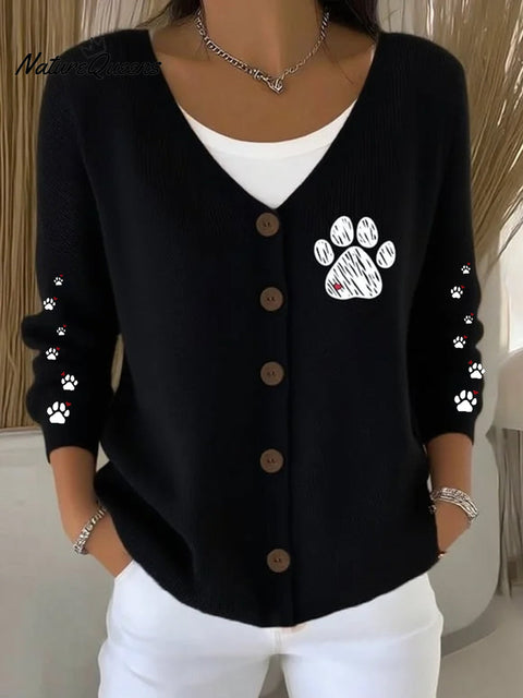 Women'S Dog Paw With Heart  Knitted Cardigan