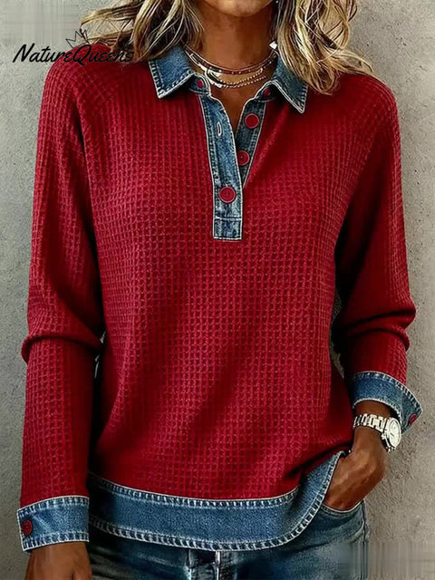 Women's Simple Patchwork Design Cozy Top
