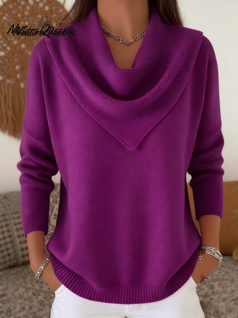 Elegant Retro Soft Triangle Neck Solid Color Sweater Top