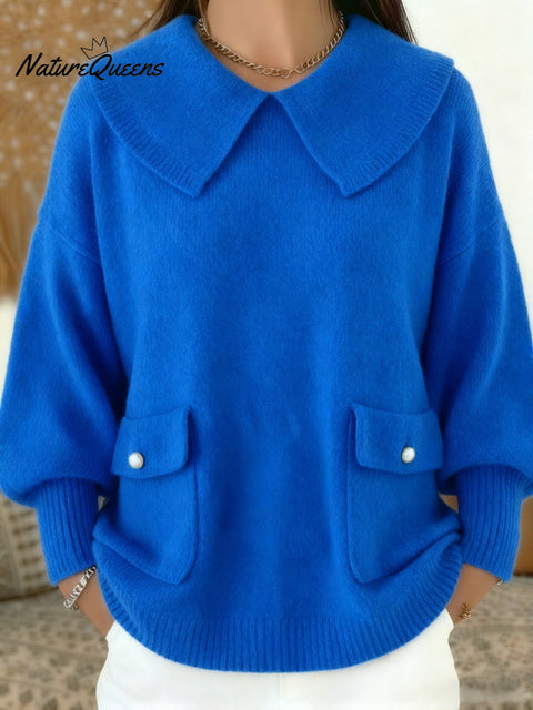 Women's Soft and Elegant Solid Color collared sweater