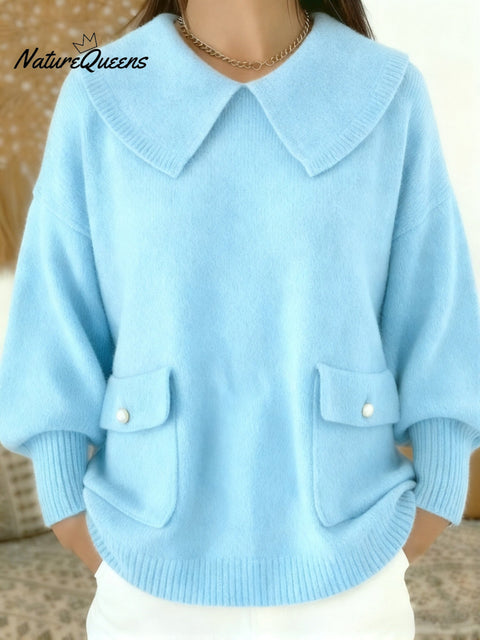 Women's Soft and Elegant Solid Color collared sweater