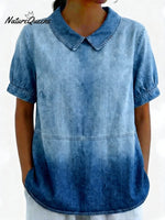 Blue Plain Short Sleeve Round Neck Top