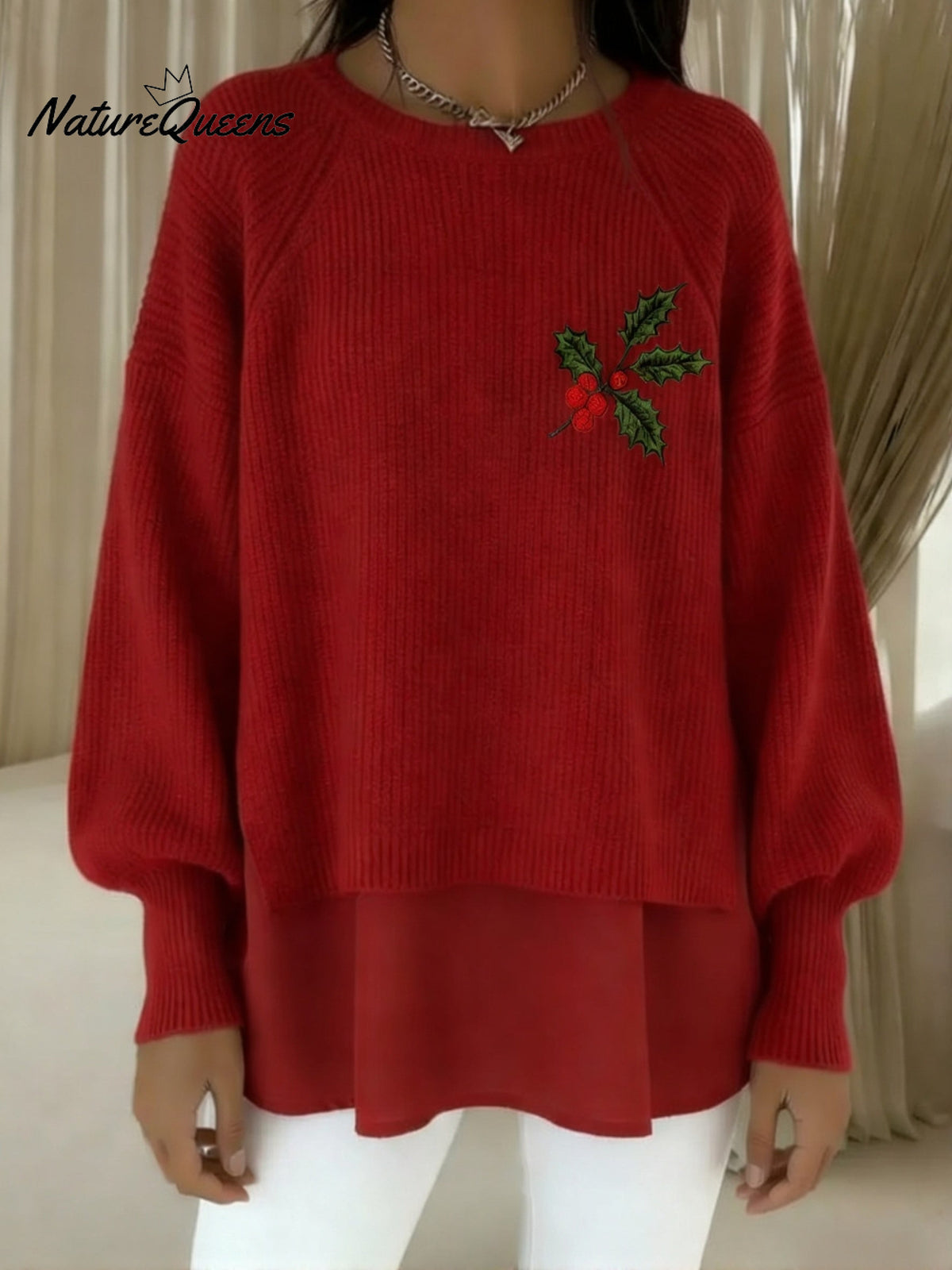 Women's Christmas Pattern Art Print Casual Knitted Sweater