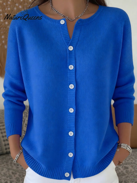 Women's Soft Solid Color Button Cardigan Sweater