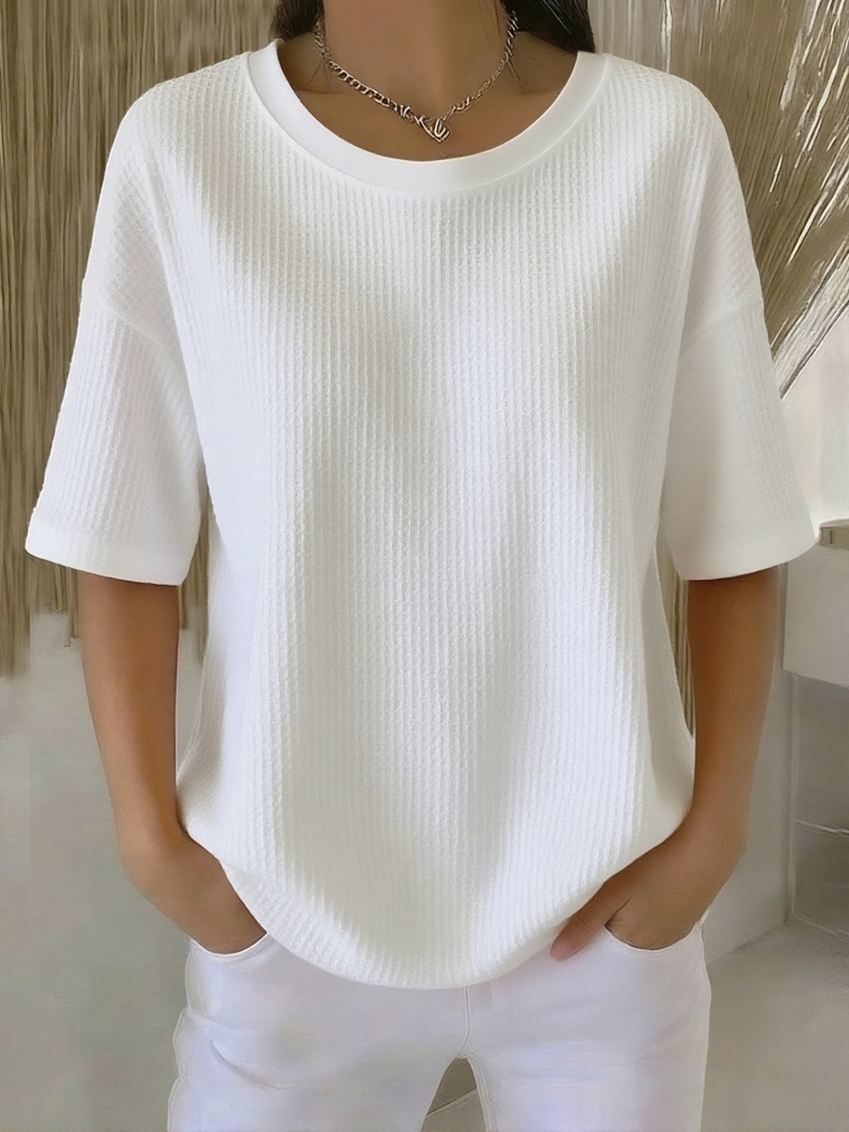 Casual Waffle Henry Collar Sweatshirt