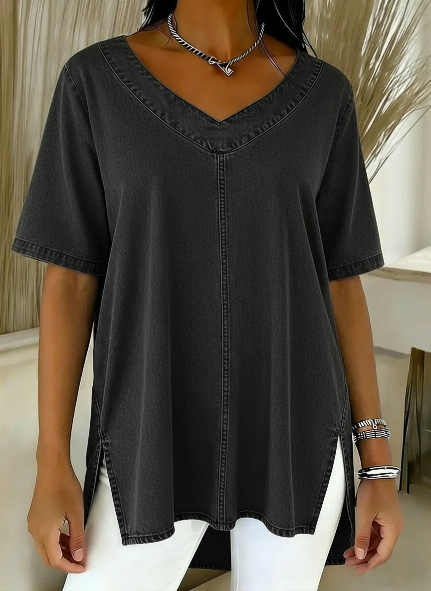 Women's Casual Washed Denim Cotton Top