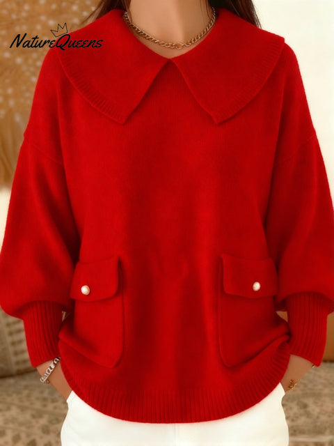 Women's Soft and Elegant Solid Color collared sweater
