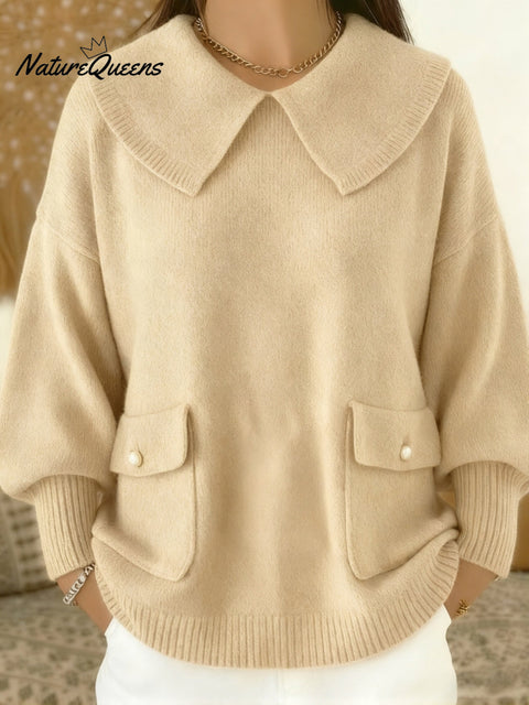 Women's Soft and Elegant Solid Color collared sweater