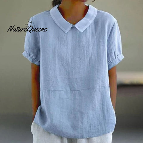 Blue Plain Short Sleeve Round Neck Top