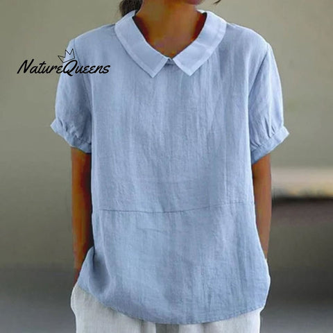 Blue Plain Short Sleeve Round Neck Top / S