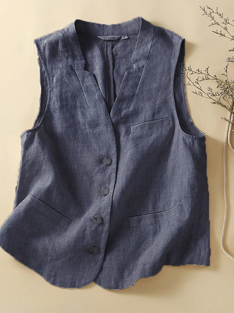 Women's V-neck Cotton and Linen Vest