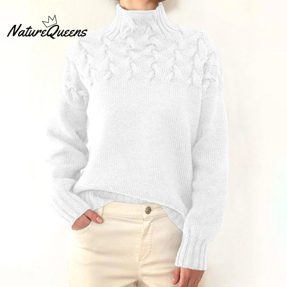 Women’s Braided High-Neck Warm Knit Sweater