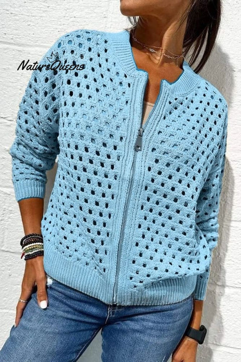 Women's Open-knit Zip-up Casual Jacket