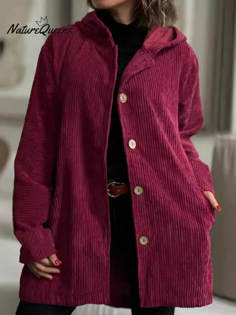 Women's Hooded Loose Corduroy Casual Jacket