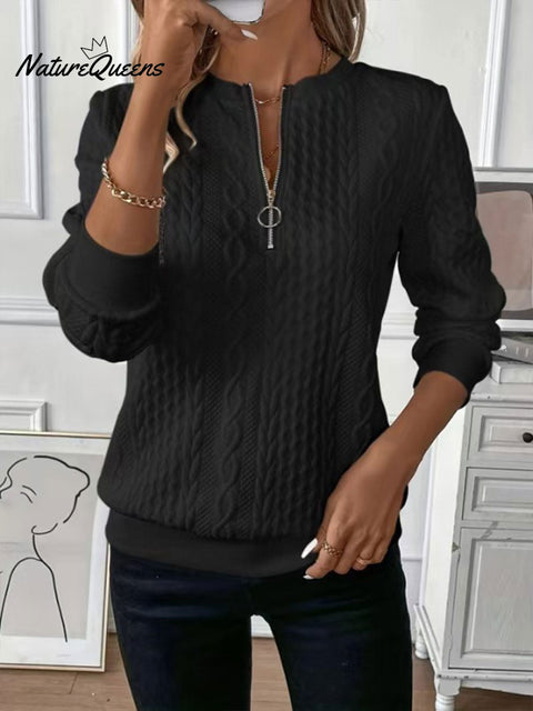 Women's Autumn and Winter Quilted Zippered Casual Sweatshirt