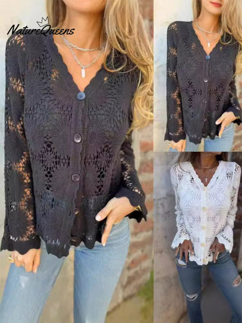 Women's Lace V-neck Long-sleeved Top