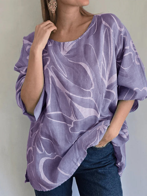 Flower Bloom Cotton and Linen Long-Sleeved Top
