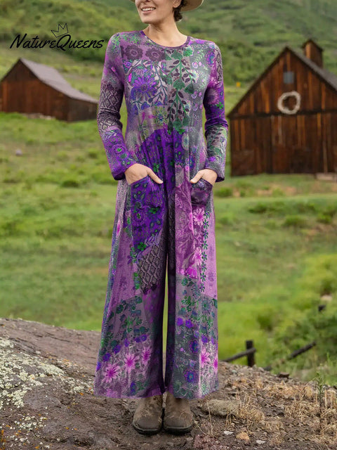 Women's Boho Natural Floral Print Stretch Jumpsuit